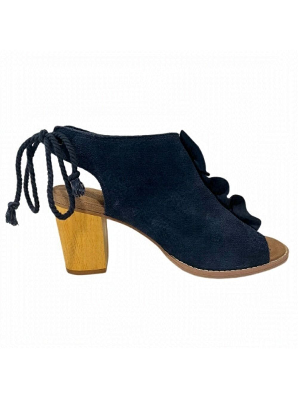 TOMS – Elba Peep Navy Suede Blue Open Toe Block Heel Bootie Heels - Size 6.5
